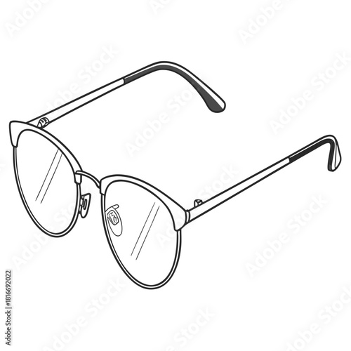 Illustration of round framed glasses with thin metal arms