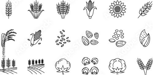 Mega Set of Hand Drawn Farming, Harvest, and Agriculture Doodle Outline Icons Vector Illustration