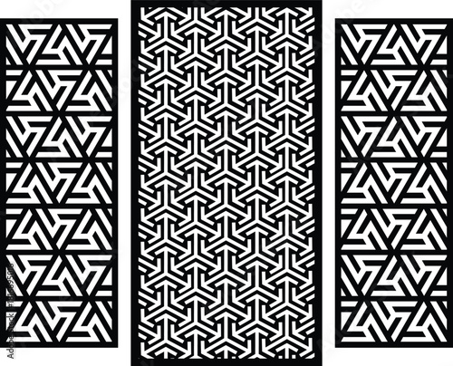 Vector cnc cutting laser motif partition fences pattern. Cnc laser cutting panels template decorative die cut pattern
