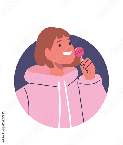 Young woman licking lollipop candy