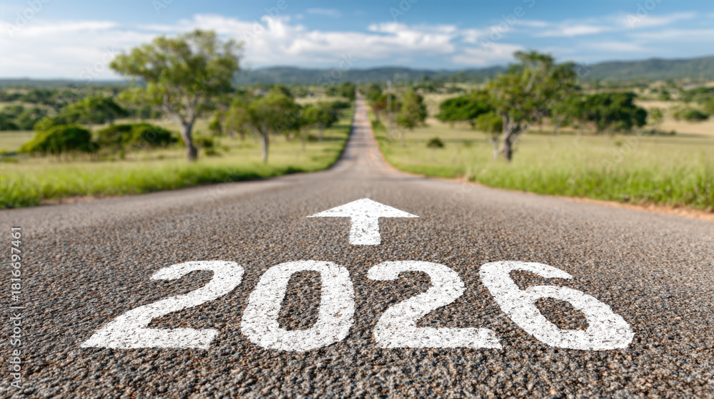 Obraz premium 2026 road arrow forward future journey planning horizon progress hope optimism