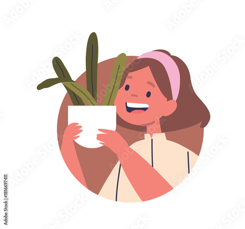 Girl child gardener growing flower