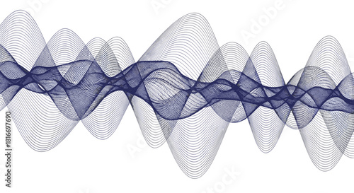 Abstract blue sinusoidal wave illustration showcasing interconnectedness, movement, and dynamic visual effects on a clean white backdrop.