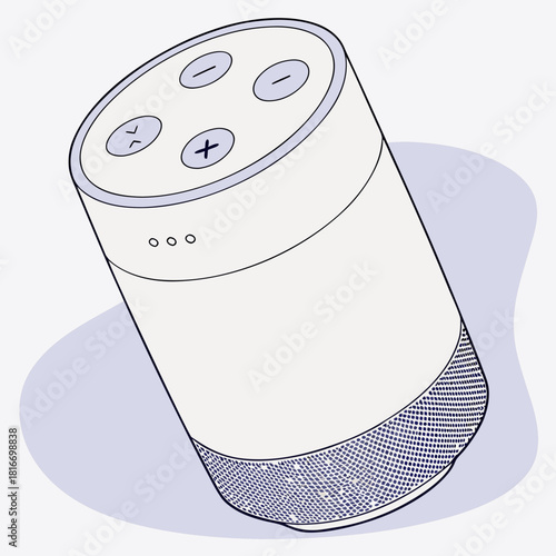 Illustration of a smart speaker with volume and mute buttons