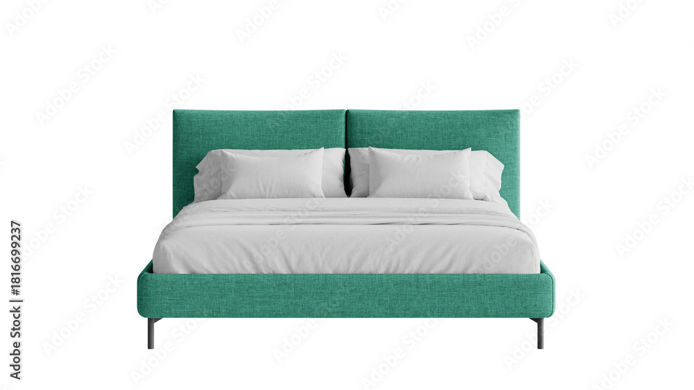 Obraz premium Modern bed with a comforter and pillows on an isolated background.