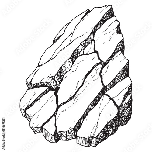 Hand Drawn Sketch of Jagged Rock Formation with Cracks and Texture stone geology