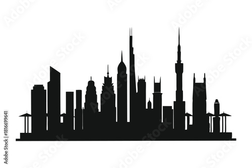 Modern city skyline silhouette vector illustration isolated on white background