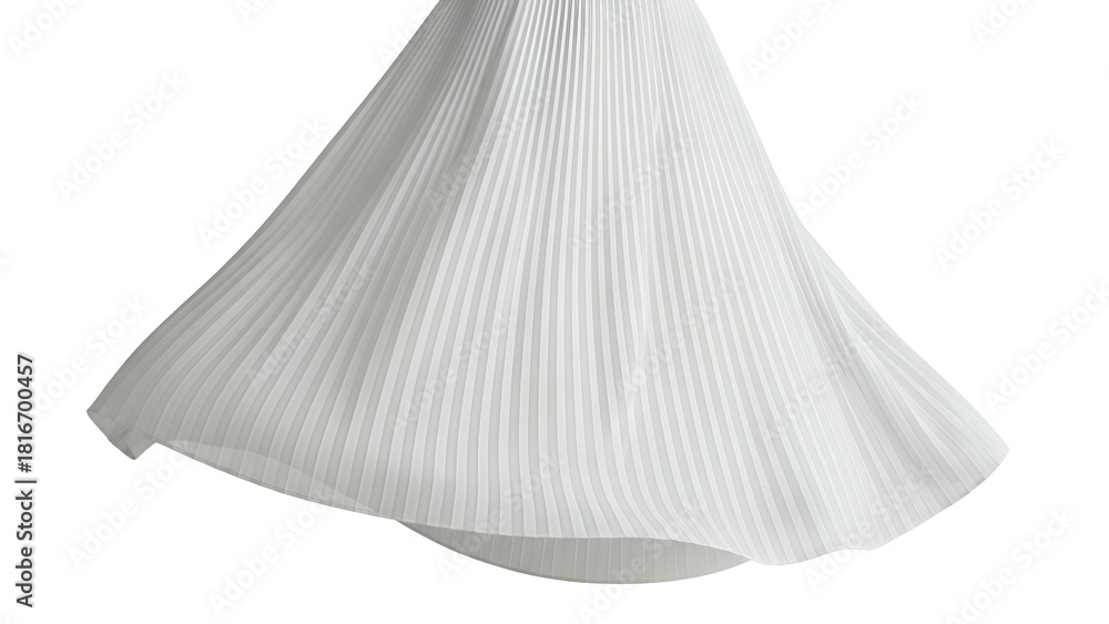 Obraz premium Close-up of a flowing, pleated white fabric, possibly skirt or dress detail, on black background