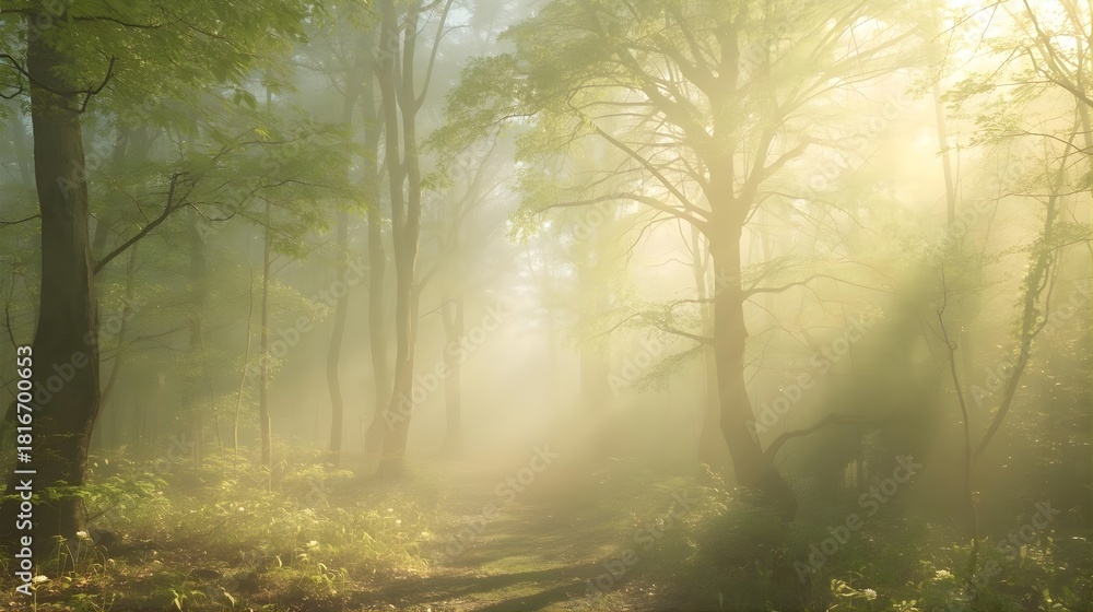 Obraz premium Soft Pastel Fog Forest With Gentle Glow Background
