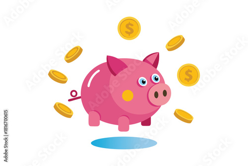 coins falling into piggy bank vector illustration on white background