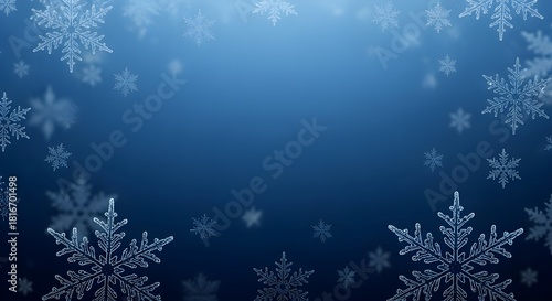 blue christmas or new year background with snowflakes with space 