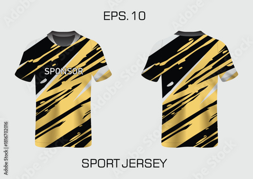 Sport Jersey Design with Bold Black and Gold Stripes and Sponsor Text for Athletes