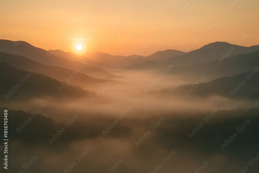 Fototapeta premium Serene Sunrise Mountain Landscape for Travel & Nature Projects