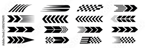Racing car stripes with angled checkered patterns, dynamic speed lines, and motorsport decals for vehicle design