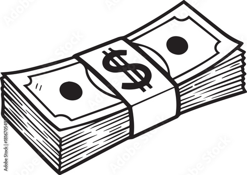 Wealth Manifested: A visual representation of wealth, a stack of meticulously arranged dollar bills bound securely, symbolizing prosperity and financial abundance.