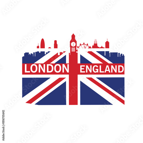 united kingdom flag with shadow vector illustration with london eye tower of london 