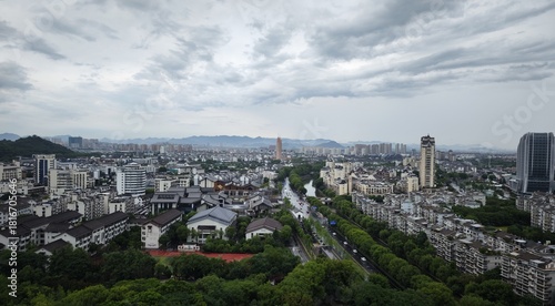Panorama view of Shaoxing city in Zhejiang, China