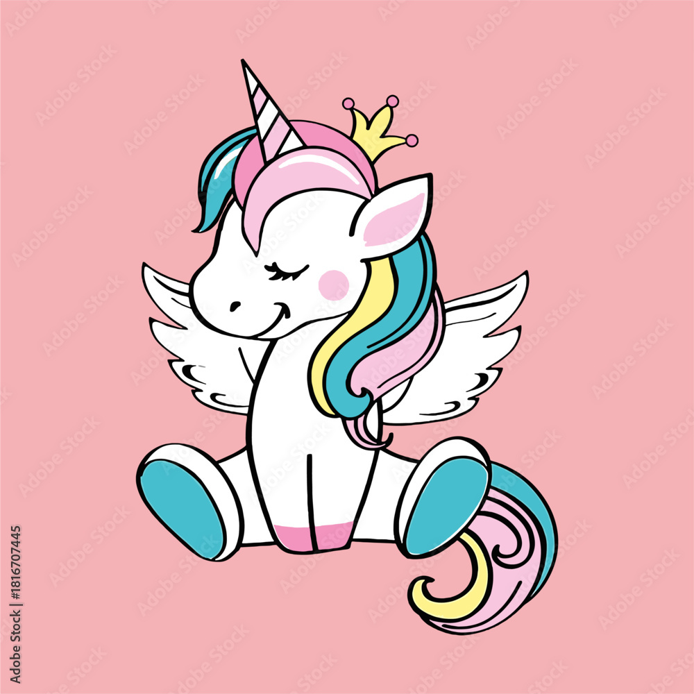 Naklejka premium Unicorn - Girl t-shirt vector illustration design