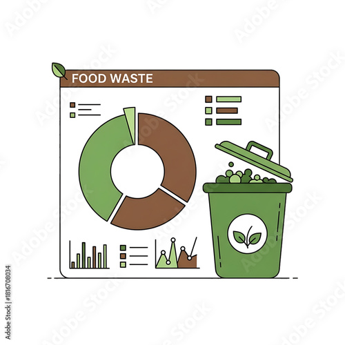 Food waste chart with compost bin and statistics.