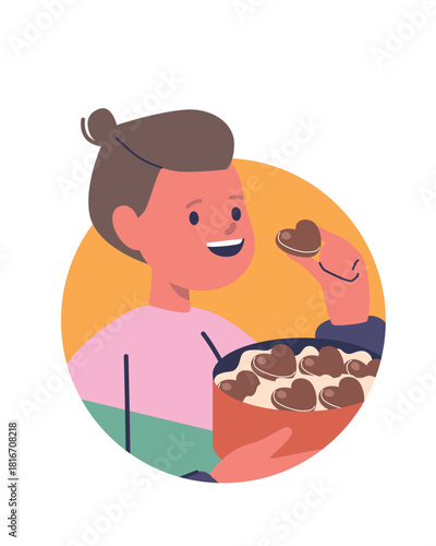 Cute child eating chocolate candy