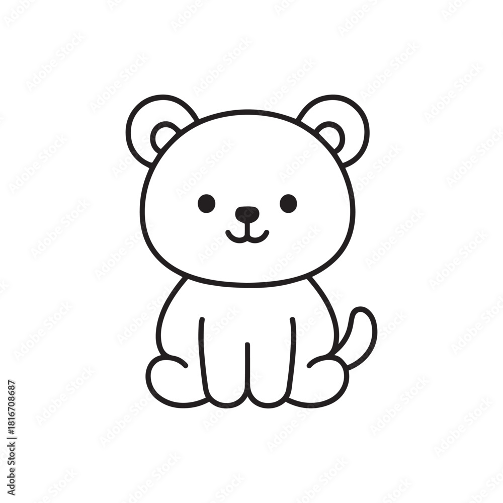 Naklejka premium Cute baby bear sitting line art vector illustration. 