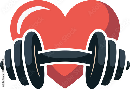 ''Dumbbell vector image crossing a vibrant red heart symbolizing health fitness and physical well being''