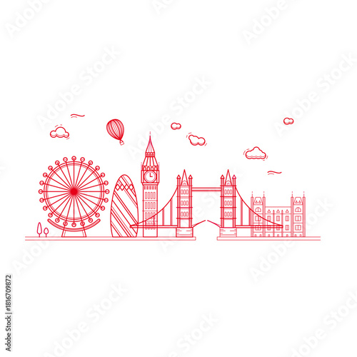 London big bean tower  london bridge london eye vector illustration t shirt logo concept design 