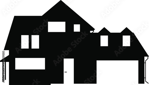 Modern house silhouette, residential home outline, architectural building shape, suburban property design, real estate illustration graphic