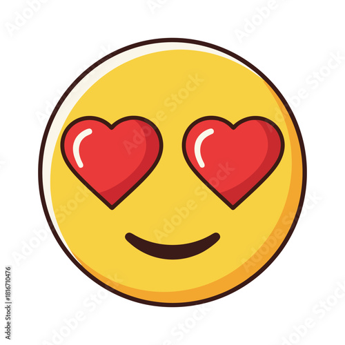 Emoji in love Heart-shaped eyes, sweet smile, vector happiness