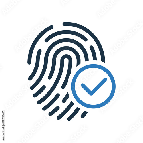 Fingerprint icon with a blue check mark symbol for verification