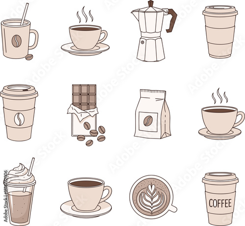 Set of Hand Drawn Coffee and Cafe Doodle Sketch Icons Vector IllustrationSet of Hand Drawn Coffee and Cafe Doodle Sketch Icons Vector Illustration