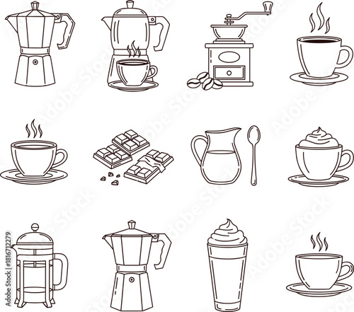 Mega Set of Hand Drawn Coffee and Cafe Doodle Sketch Icons Vector Illustration