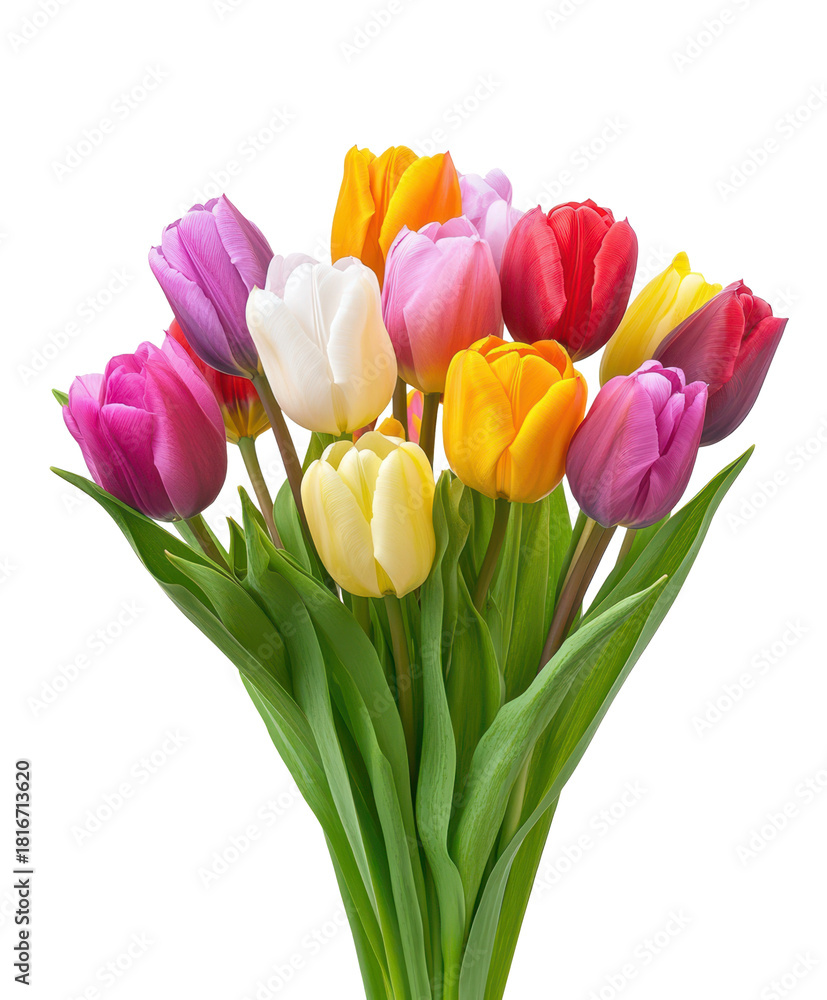 Obraz premium colorful bouquet of tulips for spring and easter isolated on white or transparent png