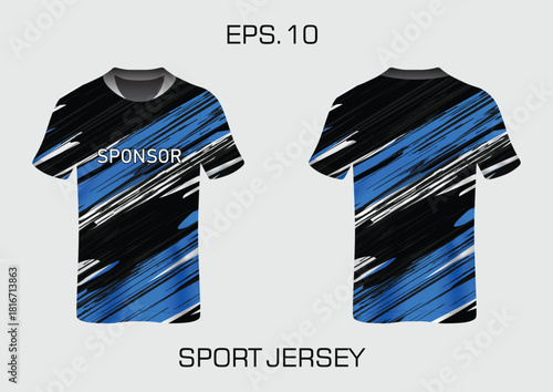 Modern Sport Jersey Design with Bold Blue and Black Abstract Patterns for Athletic Wear