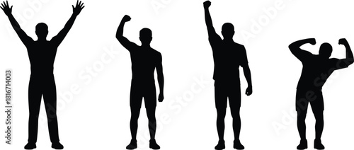 Silhouette set of men raising arms and flexing poses, perfect for fitness concepts, celebration themes, design elements and creative projects