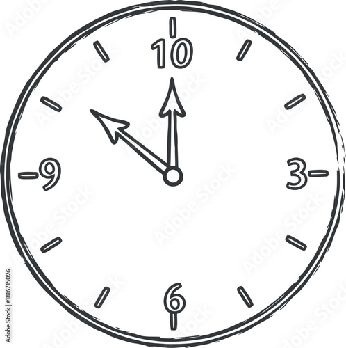 Simple line drawing of a clock showing ten o clock