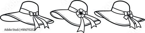 Three elegant wide brimmed hats with decorative bows