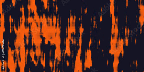 Abstract vector torn orange halftone sound wave. Scrathed dotted texture element. Vector illustration