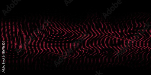 Futuristic point wave of particles. Visualization of sound waves. Dark background. Technology or science banner. Abstract digital 3D wave. Vector illustration.