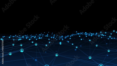 people connected ai wave net Neon animated background Movement plexus glow lines, network wave connection particles, dots. Digital network, communication Technology, medicine, 4k