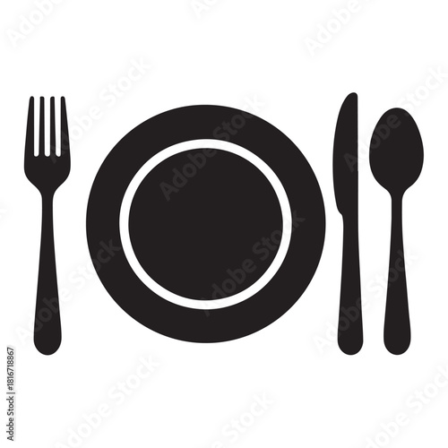 Restaurant icon. Food, plate, fork, knife, spoon, cutlery icon set vector 