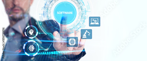 Software development and business process automation, internet and technology concept on virtual screen.
