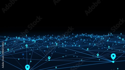 location map net city location animation Neon animated background Movement plexus glow lines, network wave connection particles, dots. Digital network, communication Technology, medicine, 4k