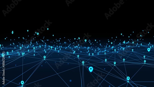location map net city location animation Neon animated background Movement plexus glow lines, network wave connection particles, dots. Digital network, communication Technology, medicine, 4k
