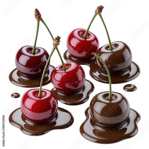 Fresh Red Cherries Dipped in Melted Chocolate