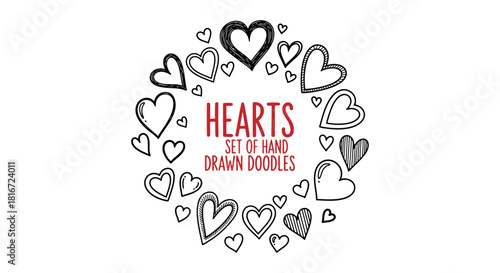 Hand-Drawn Hearts Doodles An Artistic Set of Heart-shaped Design Elements