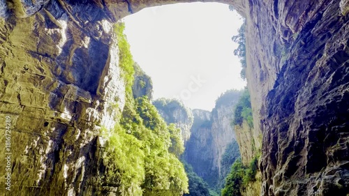 View of the temple and cave in Wulong National Park, Chongqing, China