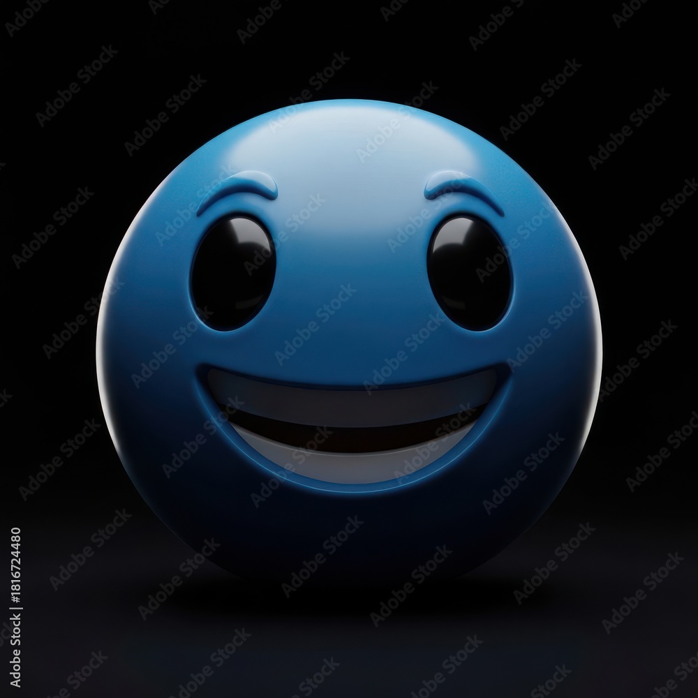 Fototapeta premium Smiling blue 3d emoji character with joyful happy expression