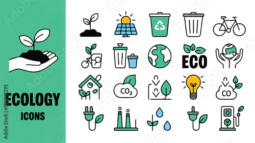 Ecology Icons Modern Green Set for Environment, Sustainability and Eco-Friendly Concepts