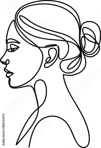 Black line art profile of a woman with hair bun face